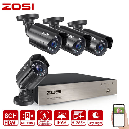 3K Lite H.265+ Home Security Camera System,5Mp Lite 8 Channel Surveillance DVR and 4 X 1080P Weatherproof CCTV Dome Camera Outdoor Indoor with 80Ft Night Vision, Motion Alerts, NO Hard Drive